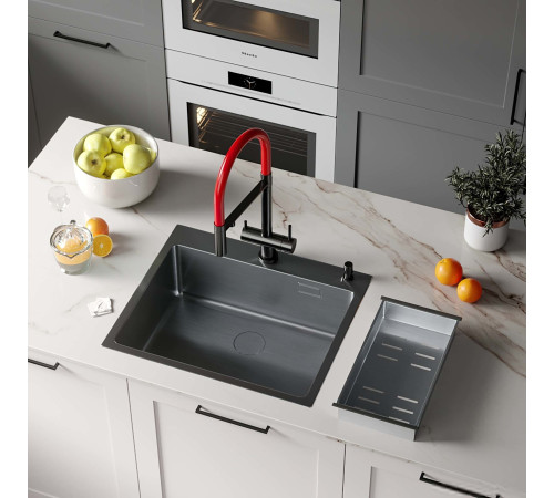 Кухонная мойка Roxen Simple 560220-60B PVD графит с коландером и дозатором