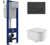 Унитаз подвесной Berges Wasserhaus Tornas Rimless + Atom 410 АТ-043329 с кнопкой Atom Line Soft Touch черный