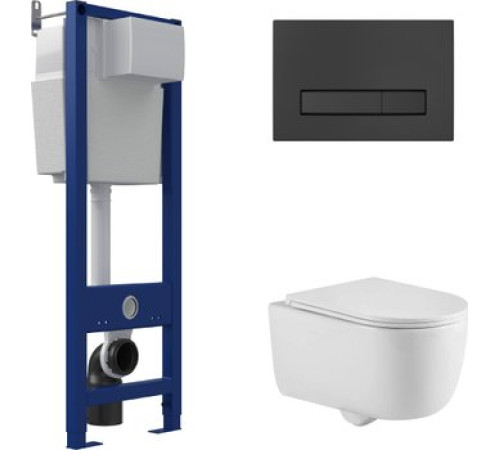 Унитаз подвесной Berges Wasserhaus Tornas Rimless + Atom 410 АТ-043329 с кнопкой Atom Line Soft Touch черный