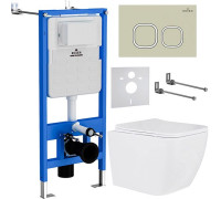 Унитаз подвесной Roxen Cube в комплекте с инсталляцией StounFix Dual Fresh 6 в 1 966482 кнопка: бежевый