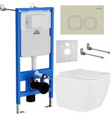 Унитаз подвесной Roxen Cube в комплекте с инсталляцией StounFix Dual Fresh 6 в 1 966482 кнопка: бежевый