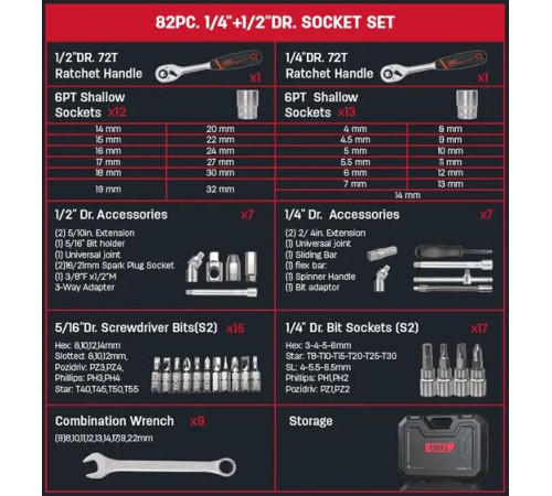 Универсальный набор инструментов Deli EDQ45082 82 предмета