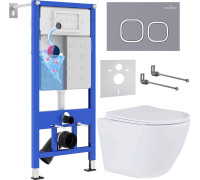 Унитаз подвесной Roxen Antares 530185-01 в комплекте с инсталляцией StounFix Dual Fresh 6 в 1 966332 кнопка: серый бетон