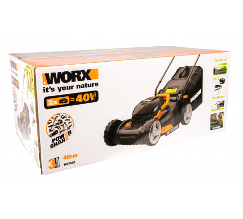 Газонокосилка Worx WG743E с 2-мя АКБ