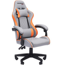 Игровое геймерское кресло CHAIRMAN CH28 экокожа, серый/оранжевый