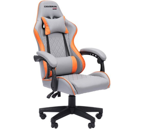 Игровое геймерское кресло CHAIRMAN CH28 экокожа, серый/оранжевый