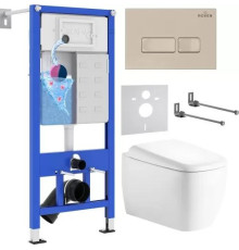 Унитаз подвесной Roxen Martin в комплекте с инсталляцией StounFix Dual Fresh 6 в 1 968504 кнопка: пастель бежевый