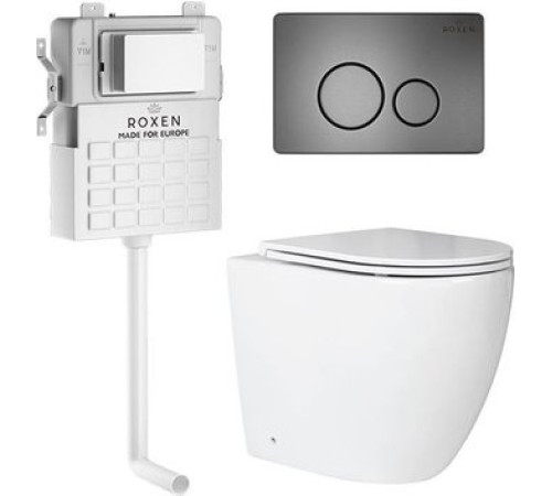 Унитаз приставной Roxen Antares в комплекте с инсталляцией Attach 5 в 1 967074 кнопка: оружейная сталь
