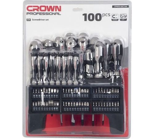 Набор отвертка с битами и головками Crown CPHDS-AXC100 100 предметов