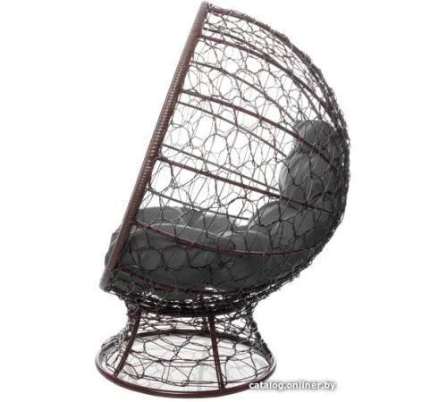 Кресло M-Group Кокос на подставке 11590209 коричневый ротанг/серая подушка