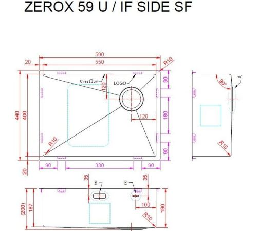 Кухонная мойка ZorG Zerox 59 U / IF Side SF Zurinox PVD Gunblack
