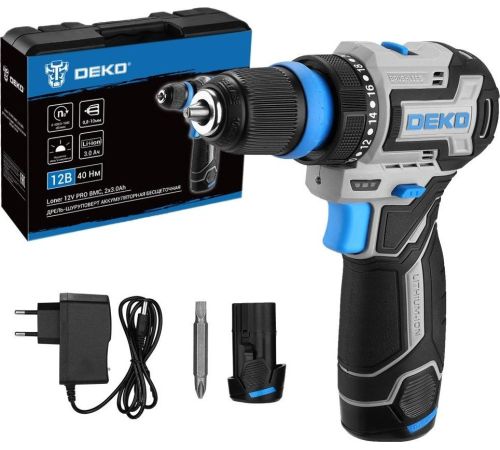 Дрель-шуруповерт Deko Loner 12V PRO 085-1122 с 2-мя АКБ, кейс
