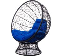Кресло M-Group Кокос на подставке 11590410 черный ротанг/синяя подушка