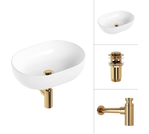 Умывальник Lauter 21836A + клапан 21190G + сифон 21635G золото