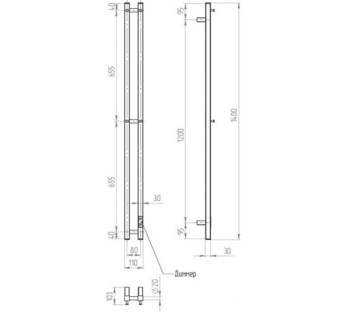 Полотенцесушитель Двин X-2 Neo 120x8 BL