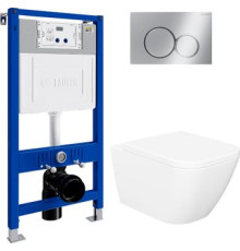 Унитаз подвесной Lauter Nuremberg 21811 + 21901002 белый, с кнопкой смыва 219701E хром