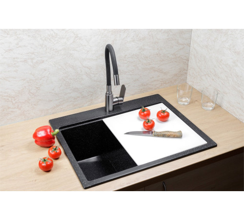 Кухонная мойка Marblan Comfort 60 черный, с сифоном и колландером