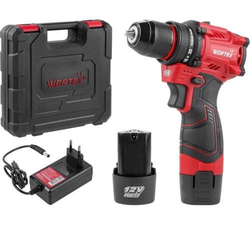 Дрель-шуруповерт Wortex BD 1220 DLi 1333699 с 2-мя АКБ, кейс