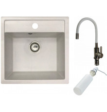Кухонная мойка БелЭворс Rio + смеситель W74004-3 + дозатор L405H белый