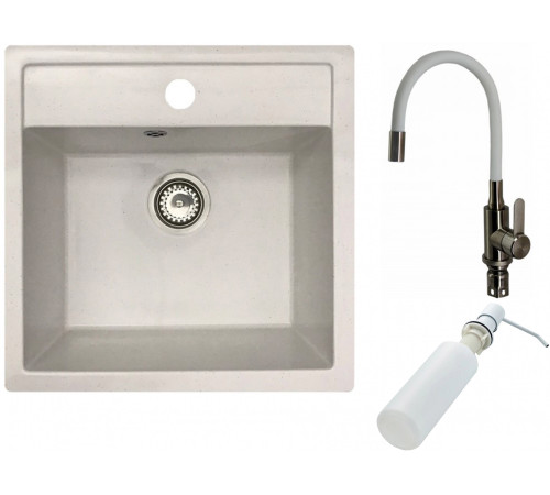 Кухонная мойка БелЭворс Rio + смеситель W74004-3 + дозатор L405H белый