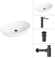 Умывальник Lauter 21502+Cascade 21СК0655BS+сифон 21635B+с дон.клапаном 21190B черный матовый