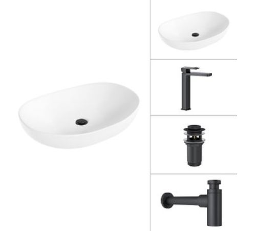 Умывальник Lauter 21502+Cascade 21СК0655BS+сифон 21635B+с дон.клапаном 21190B черный матовый