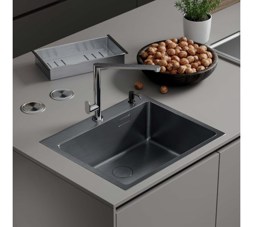 Кухонная мойка Roxen Simple 560220-50B PVD графит с коландером и дозатором