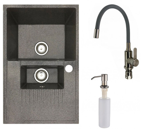 Кухонная мойка БелЭворс Forma L + смеситель W74004-9 + дозатор L405-1 серый/сатин