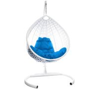 Подвесное кресло M-Group Капля Люкс 11030110 белый ротанг/синяя подушка