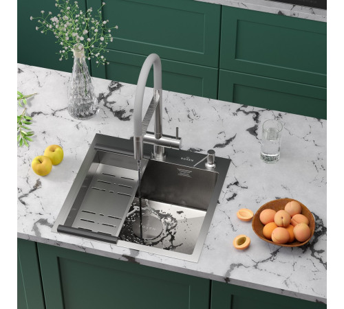 Кухонная мойка Roxen Simple 560220-50-GR сатин/текстурная с коландером и дозатором