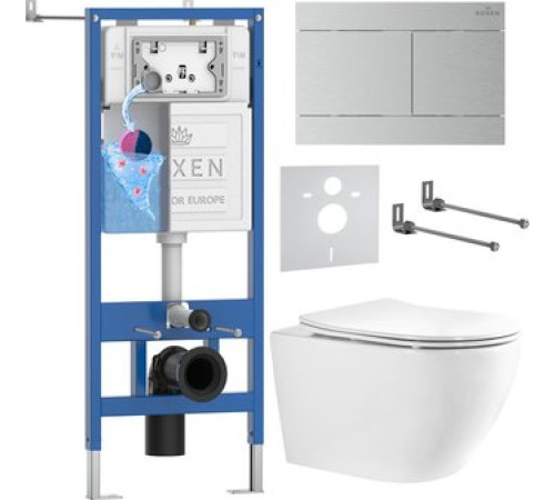 Унитаз подвесной Roxen Antares Tornado Long в комплекте с инсталляцией StounFix Dual Fresh 6 в 1 868459 кнопка: сатин матовая