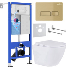 Унитаз подвесной Roxen Antares в комплекте с инсталляцией StounFix Dual Fresh 6 в 1 968049 кнопка: брашированное золото