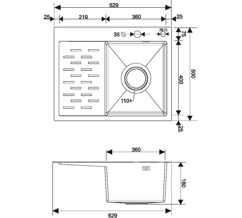 Кухонная мойка РМС MRK-6350BL-R с дозатором