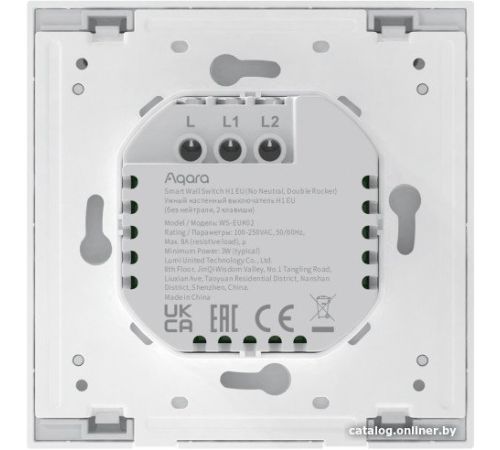 Выключатель Aqara Smart Wall Switch H1 двухклавишный без нейтрали графит