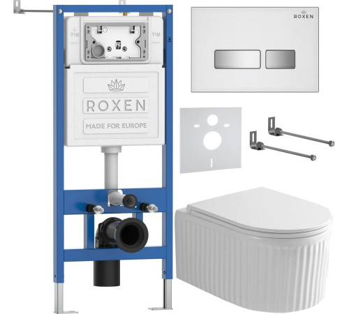 Унитаз подвесной Roxen Royal Matt в комплекте с инсталляцией StounFix Dual Fresh 6 в 1 968291 кнопка: белый/хром
