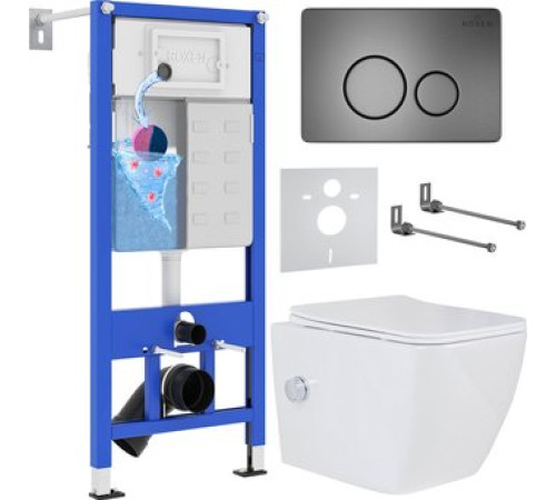 Унитаз подвесной Roxen Cube Bidet One Rimless 6 в 1 StounFix Dual Fresh 632852 оружейная сталь/металл