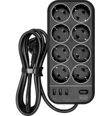 Сетевой фильтр Powercom SP-08 USB03AB 1.8 м, 8 розеток, черный
