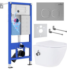 Унитаз подвесной Roxen Antares Bidet в комплекте с инсталляцией StounFix Dual Fresh 6 в 1 947524 кнопка: хром матовый