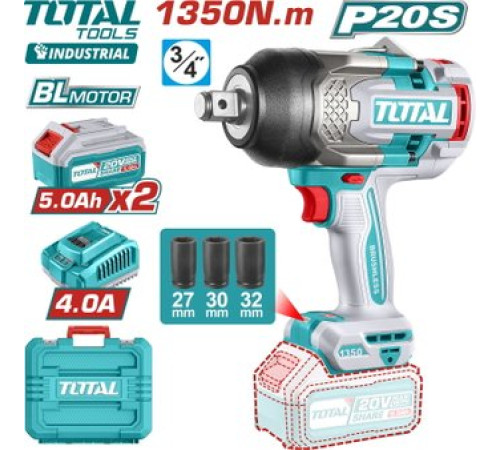 Гайковерт Total TIWLI20135 с 2-мя АКБ, кейс