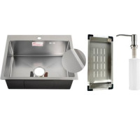 Кухонная мойка Schtoff Best Decor Silver 5550 + коландер металл K-1 BLACK + дозатор SD-1 SILVER