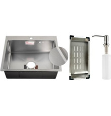 Кухонная мойка Schtoff Best Decor Silver 5550 + коландер металл K-1 BLACK + дозатор SD-1 SILVER