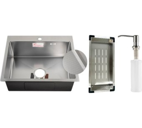 Кухонная мойка Schtoff Best Decor Silver 5550 + коландер металл K-1 BLACK + дозатор SD-1 SILVER