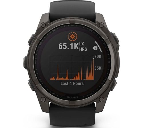 Умные часы Garmin Fenix 8 Solar, Sapphire 51мм титановый угольно-серый с DLC-покрытием и черным ремешком