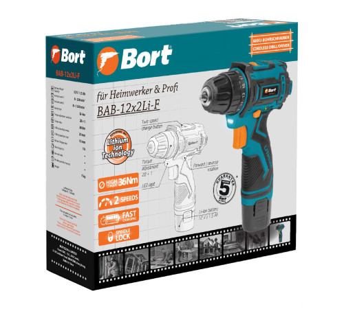 Дрель-шуруповерт Bort BAB-12x2Li-F с 1-им АКБ