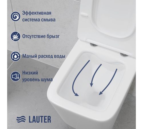 Унитаз подвесной Lauter Square с жестким сиденьем Soft Close 214903 + Breez 21GN7071CH скрытое крепление