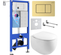 Унитаз подвесной Roxen Egg в комплекте с инсталляцией StounFix Dual Fresh 6 в 1 968475 кнопка: брашированное золото