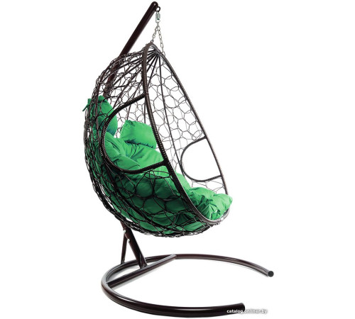 Подвесное кресло M-Group Для двоих 11450204 коричневый ротанг/зеленая подушка