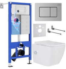 Унитаз подвесной Roxen Cube bidet в комплекте с инсталляцией StounFix Dual Fresh 6 в 1 968439 кнопка: сатин