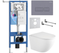 Унитаз подвесной Roxen Antares Tornado Long в комплекте с инсталляцией StounFix Dual Fresh 6 в 1 868417 кнопка: серый бетон матовая