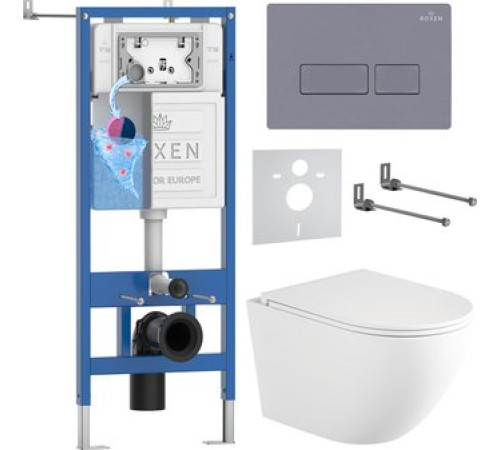 Унитаз подвесной Roxen Antares Tornado Long в комплекте с инсталляцией StounFix Dual Fresh 6 в 1 868417 кнопка: серый бетон матовая